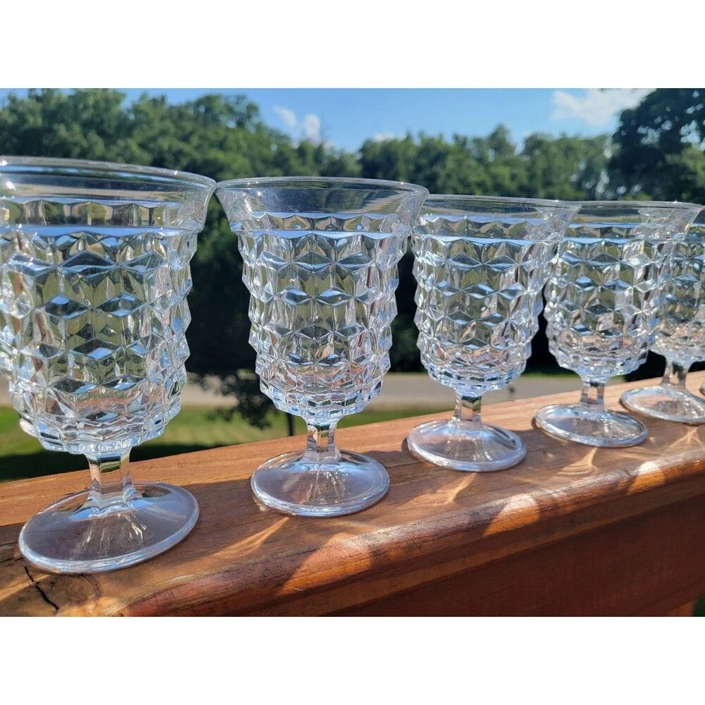 Fostoria American Clear Footed Cubist Low Water Goblets Set of 8 Vintage 5.5 in
